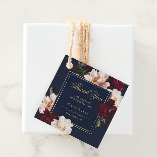 Donker Moody Bourgogne Blush Navy Blauw Bloemen Br Bedankjes Labels (In situ)