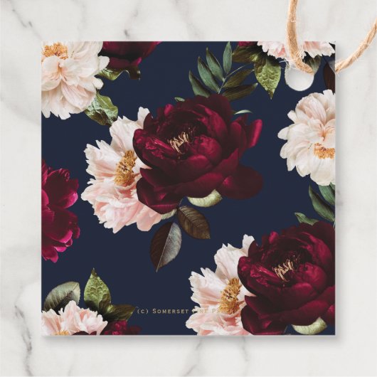 Donker Moody Bourgogne Blush Navy Blauw Bloemen Br Bedankjes Labels (Achterkant)