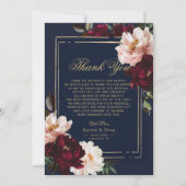 Donker Moody Bourgogne Blush Navy Blauw Bloemen Br Bedankkaart (Voorkant)