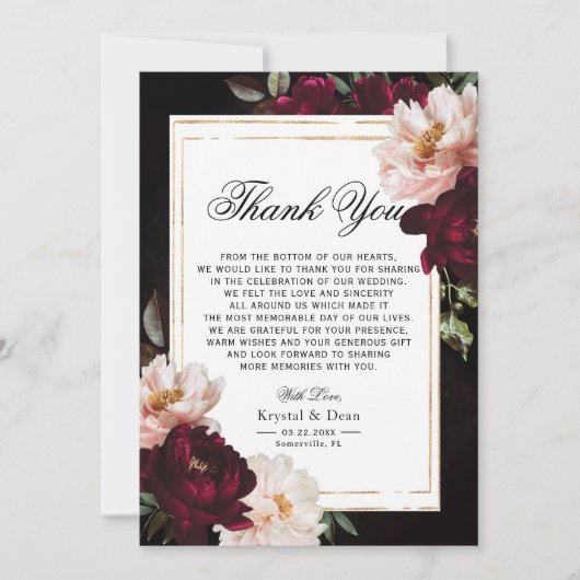 Donker Moody Bourgogne Blush Navy Blauw Bloemen Br Bedankkaart (Voorkant)