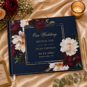 Donker Moody Bourgogne Blush Navy Blauw Bloemen Br Gastenboek