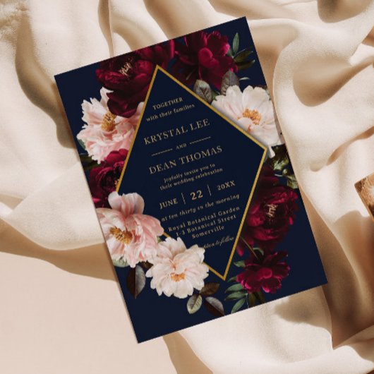 Donker Moody Bourgogne Blush Navy Blauw Bloemen Br Kaart