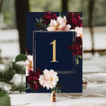 Donker Moody Bourgogne Blush Navy Blauw Bloemen Br Kaart<br><div class="desc">Personaliseer dit elegante trouwtafelnummer gemakkelijk en snel. Klik op de knop Bewerken met ontwerpgereedschappen om de tekst te bewerken,  lettertypen en lettertypekleuren te wijzigen. Met prachtige realistische bordeauxrode,  blozende pioenroos bloemen tegen een donkere marineblauwe achtergrond. Overeenkomende objecten beschikbaar in winkel. c) Somerset Fine Paperie</div>