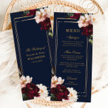 Donker Moody Bourgogne Blush Navy Blauw Bloemen Br Menu<br><div class="desc">Personaliseer deze elegante bruiloft slim kaart gemakkelijk en snel. Klik op de knop Bewerken met ontwerpgereedschappen om de tekst te bewerken,  lettertypen en lettertypekleuren te wijzigen. Met prachtige realistische bordeauxrode,  blozende pioenroos bloemen tegen een donkere marineblauwe achtergrond. Overeenkomende objecten beschikbaar in winkel. c) Somerset Fine Paperie</div>