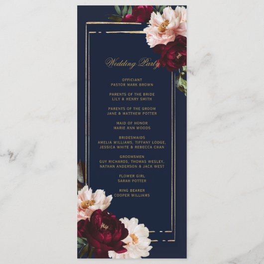 Donker Moody Bourgogne Blush Navy Blauw Bloemen Br Programmakaart (Achterkant)