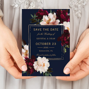 Donker Moody Bourgogne Blush Navy Blauw Bloemen Br Save The Date