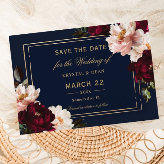 Donker Moody Bourgogne Blush Navy Blauw Bloemen Br Save The Date