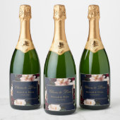Donker Moody Bourgogne Blush Navy Blauw Bloemen Br Sparkling Wijnetiket (Flessen)