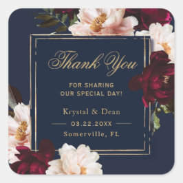 Donker Moody Bourgogne Blush Navy Blauw Bloemen Br Vierkante Sticker