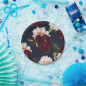 Donker Moody Bourgogne Blush Peony Bloemen Navy Bl Papieren Bordje (Feest)
