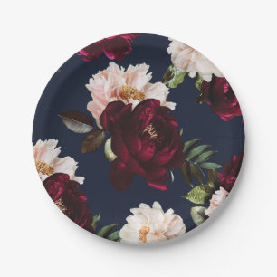 Donker Moody Bourgogne Blush Peony Bloemen Navy Bl Papieren Bordje