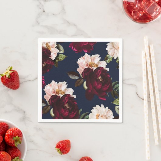 Donker Moody Bourgogne Blush Peony Bloemen Navy Bl Servet (Insitu)