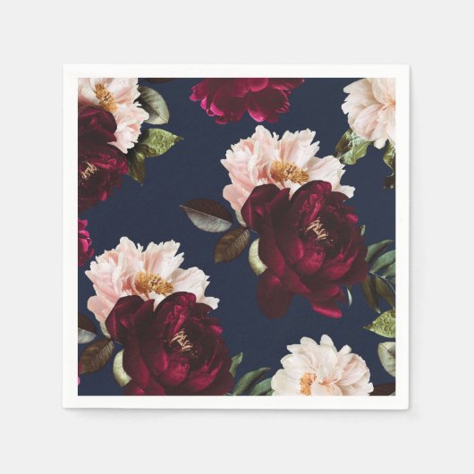 Donker Moody Bourgogne Blush Peony Bloemen Navy Bl Servet (Voorkant)