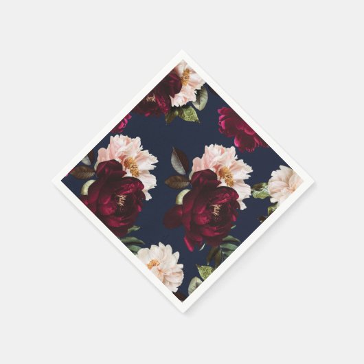 Donker Moody Bourgogne Blush Peony Bloemen Navy Bl Servet (Hoek)