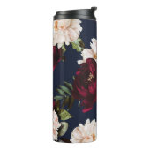 Donker Moody Bourgogne Blush Peony Bloemen Navy Bl Thermosbeker (Gedraaid links)