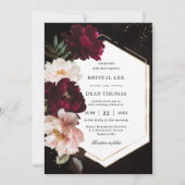 Donker Moody Bourgogne Blush Pioenen Bloemen Bruil Kaart (Voorkant)