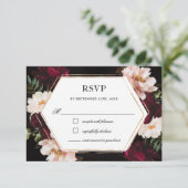 Donker Moody Bourgogne Blush Pioenen Bloemen Bruil RSVP Kaartje (Staand voorkant)