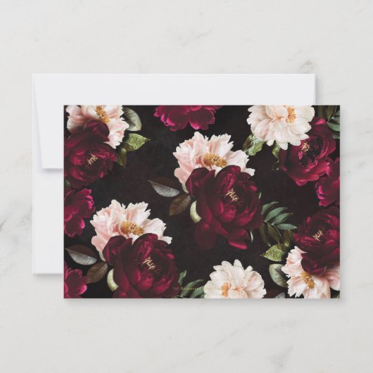 Donker Moody Bourgogne Blush Pioenen Bloemen Bruil RSVP Kaartje (Achterkant)