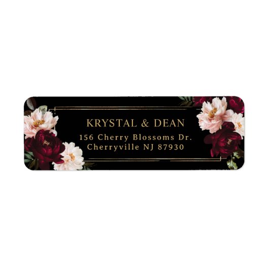 Donker Moody Bourgogne Blush Zwart Bloemen Bruilof Etiket (Voorkant)