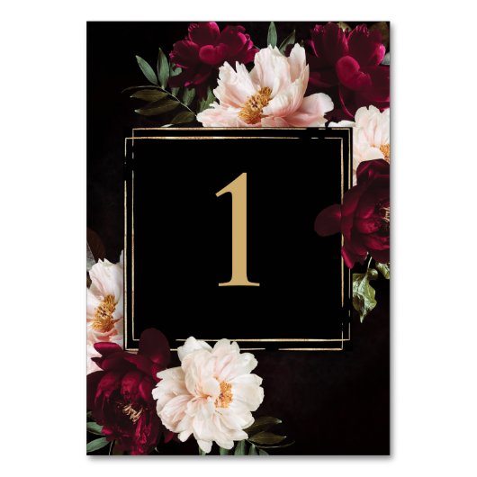 Donker Moody Bourgogne Blush Zwart Bloemen Bruilof Kaart (Achterkant)