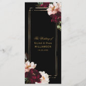 Donker Moody Bourgogne Blush Zwart Bloemen Bruilof Menu (Achterkant)