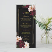 Donker Moody Bourgogne Blush Zwart Bloemen Bruilof Menu (Staand voorkant)
