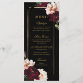 Donker Moody Bourgogne Blush Zwart Bloemen Bruilof Menu (Voorkant)
