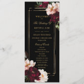 Donker Moody Bourgogne Blush Zwart Bloemen Bruilof Programmakaart (Voorkant)
