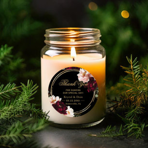 Donker Moody Bourgogne Blush Zwart Bloemen Bruilof Ronde Sticker