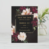 Donker Moody Bourgogne Blush Zwart Bloemen Bruilof Save The Date (Staand voorkant)