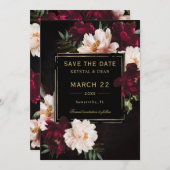 Donker Moody Bourgogne Blush Zwart Bloemen Bruilof Save The Date (Voorkant / Achterkant)