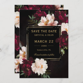 Donker Moody Bourgogne Blush Zwart Bloemen Bruilof Save The Date