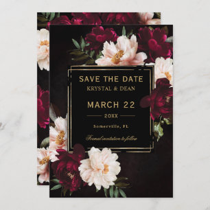 Donker Moody Bourgogne Blush Zwart Bloemen Bruilof Save The Date