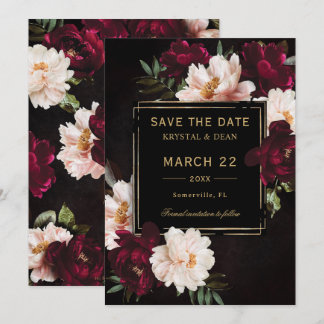 Donker Moody Bourgogne Blush Zwart Bloemen Bruilof Save The Date