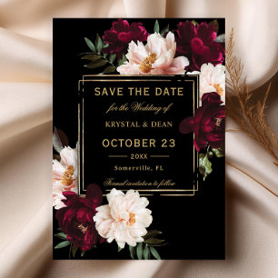 Donker Moody Bourgogne Blush Zwart Bloemen Bruilof Save The Date