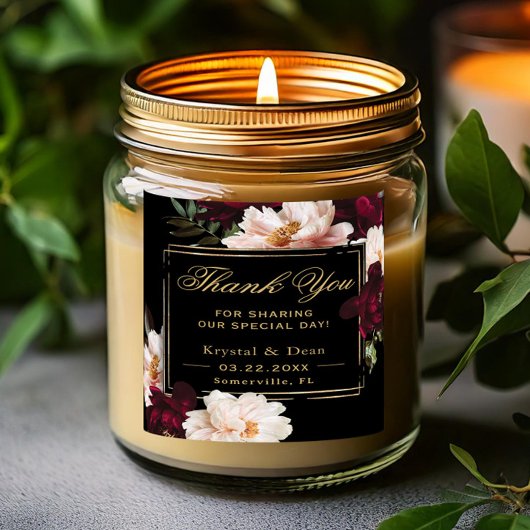 Donker Moody Bourgogne Blush Zwart Bloemen Bruilof Vierkante Sticker