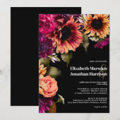 Donker Moody Bourgogne Geel Bloemen Boho Zwart Kaart (Voorkant / Achterkant)