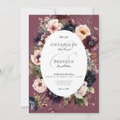 Donker Moody Bourgogne Ovaal Bloemen Frame Bruilof Kaart (Voorkant)