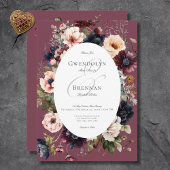 Donker Moody Bourgogne Ovaal Bloemen Frame Bruilof Kaart