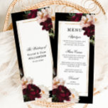 Donker Moody Bourgondië Blush Bloemen Gouden bruil Menu<br><div class="desc">Personaliseer deze elegante bruiloft slim kaart gemakkelijk en snel. Klik op de knop Bewerken met ontwerpgereedschappen om de tekst te bewerken,  lettertypen en lettertypekleuren te wijzigen. Met prachtige realistische bordeauxrode,  blozende pioenbloemen tegen een donkere zwarte achtergrond. Overeenkomende objecten beschikbaar in winkel. c) Somerset Fine Paperie</div>