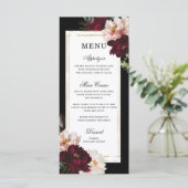 Donker Moody Bourgondië Blush Bloemen Gouden bruil Menu (Staand voorkant)