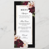 Donker Moody Bourgondië Blush Bloemen Gouden bruil Menu (Voorkant)