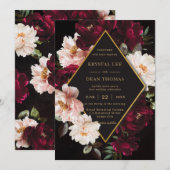 Donker Moody Bourgondië Blush Bloemen Pioenrozen B Kaart (Voorkant / Achterkant)