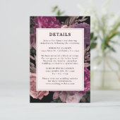 Donker Moody Bourgondië & Maroon Bloemen Zwart Huw Informatiekaartje (Staand voorkant)