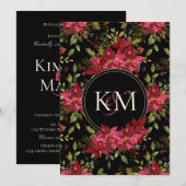 Donker Moody Bruiloft Claret Rood Poinsettia Monog Kaart (Voorkant / Achterkant)