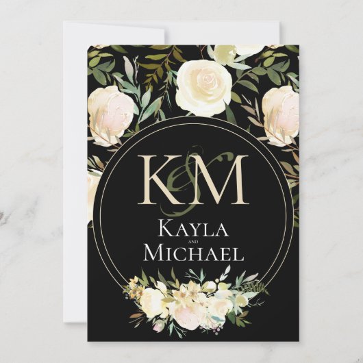 Donker Moody Bruiloft Monogram Wit Roos Kaart (Voorkant)