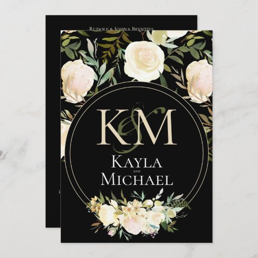 Donker Moody Bruiloft Monogram Wit Roos Kaart (Voorkant / Achterkant)