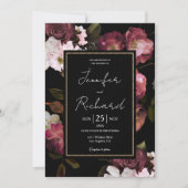 Donker Moody Bruiloft Paarse Bloemen Elegant Zwart Kaart (Voorkant)