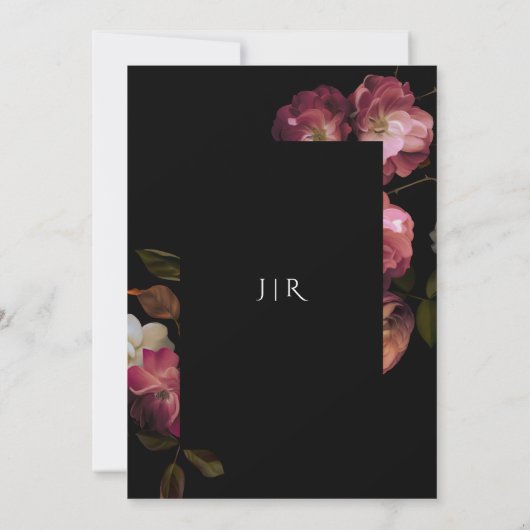 Donker Moody Bruiloft Paarse Bloemen Elegant Zwart Kaart (Achterkant)