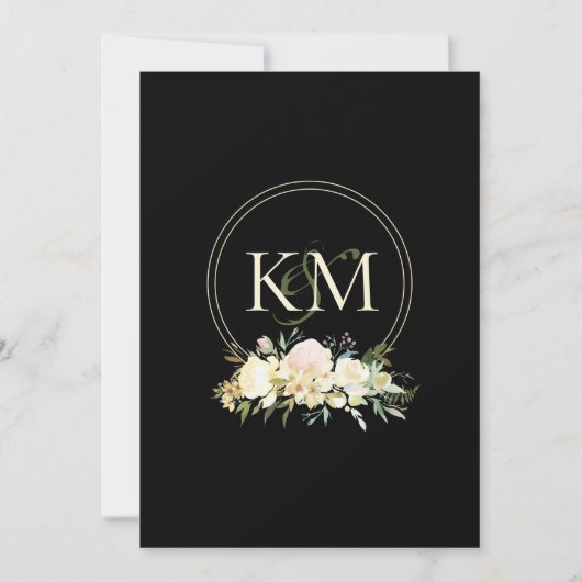 Donker Moody Bruiloft Zwart Groen Roos Monogram Kaart (Achterkant)